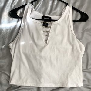 white rhine stone detailed cropped tank